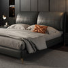 Luxury King/Queen Size Wood-Leather Bed & Bed Side Table