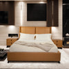 Fevre Luxury King/Queen Size Wood-Leather Bed, Storage & Table
