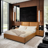 Fevre Luxury King/Queen Size Wood-Leather Bed, Storage & Table