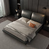 Luxury King/Queen Size Wood-Leather Bed & Bed Side Table