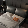 Luxury King/Queen Size Wood-Leather Bed & Bed Side Table