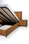 Fevre Luxury King/Queen Size Wood-Leather Bed, Storage & Table