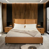 Fevre Luxury King/Queen Size Wood-Leather Bed, Storage & Table