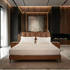 Sweven- Luxury King/Queen Size Wood-Leather Bed With Table