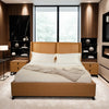 Fevre Luxury King/Queen Size Wood-Leather Bed, Storage & Table