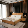 Fevre Luxury King/Queen Size Wood-Leather Bed, Storage & Table