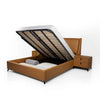 Fevre Luxury King/Queen Size Wood-Leather Bed, Storage & Table