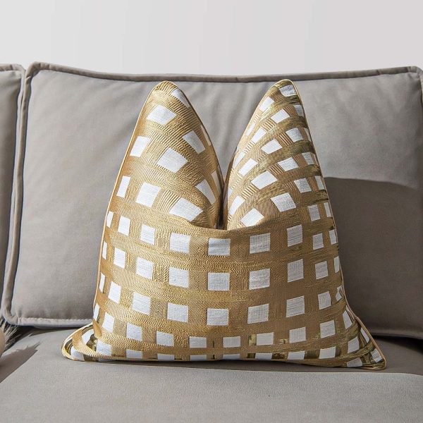 Gold and White Checkered Square Cushion