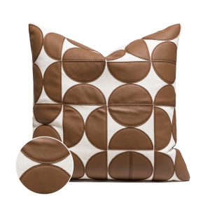 Brown Colored Cushion Cover with Semi-Circle Patchwork