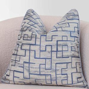 Blue and White Maze Themed Square Cushion