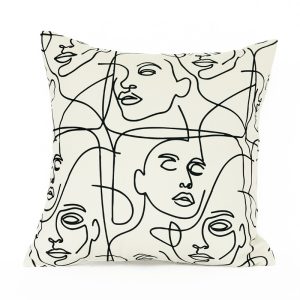 Line Drawn Face Imprinted Sofa Pillow Cover