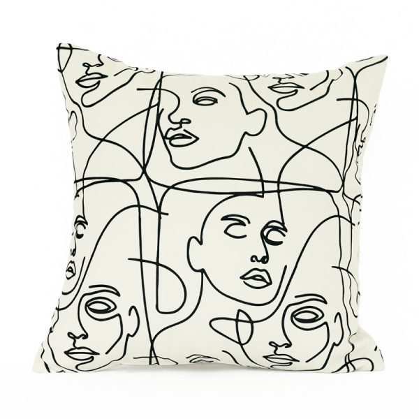 Line Drawn Face Imprinted Sofa Pillow