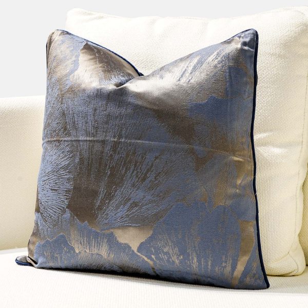 Rose Petal Imprinted Blue and Gold Colored Sofa Pillow