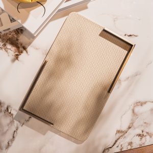 Cream Colored Sleek Leather Food Tray