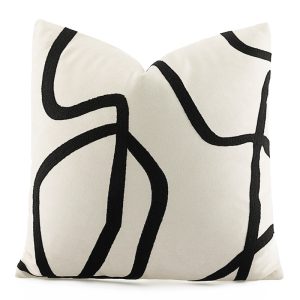 Abstract Line Embroidered on White Background Cushion