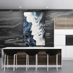 blue Tidal Wave Fury Relief Canvas Art