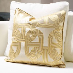 Gold Bagel Patterned Pillow Cover