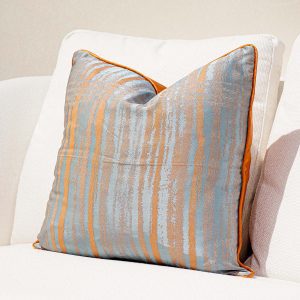 Tangerine and Teal Blue Striped Cushion