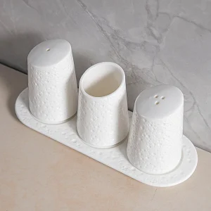 White shaker set with toothpick holder