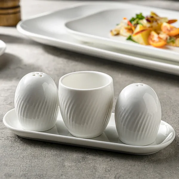 white shaker set with toothpick holder