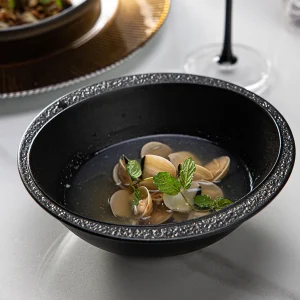 deep black soup bowl